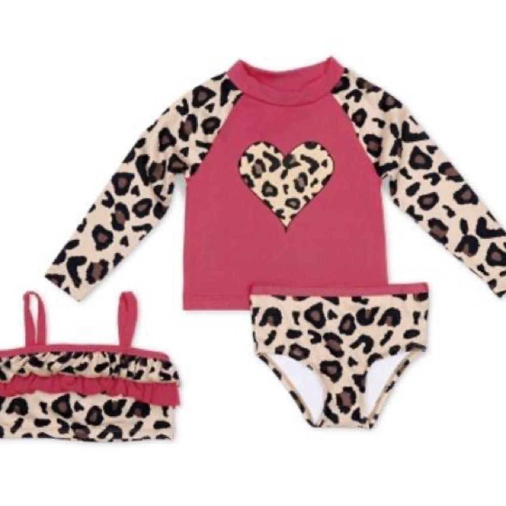 Toddler Girls NWT- Lily & Dan Three Piece Leopard Print Swim Set